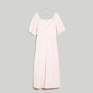 Madewell Puff-Sleeve Button-Wrap Midi Dress in Undyed Stripe - Size 6